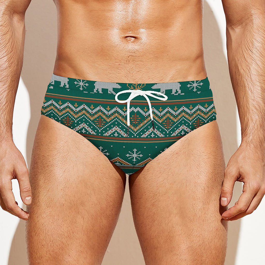 Polar Bear Knitted Pattern Print Men's Swim Briefs