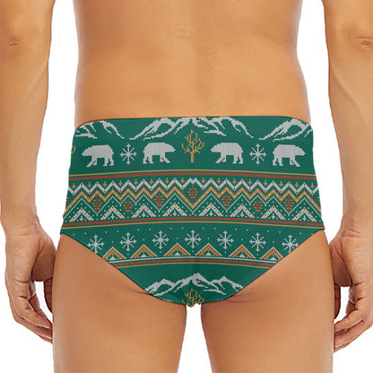 Polar Bear Knitted Pattern Print Men's Triangle Swim Briefs