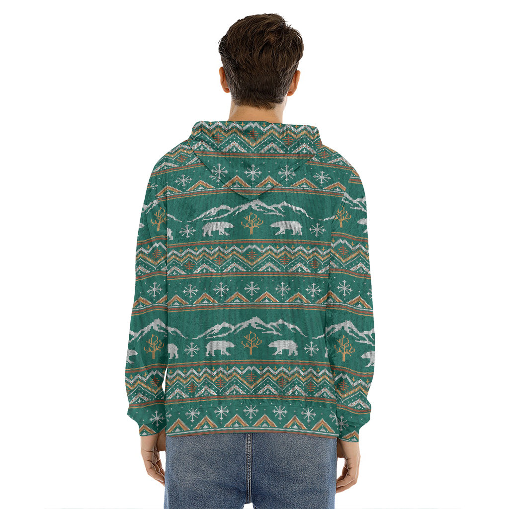 Polar Bear Knitted Pattern Print Men's Velvet Pullover Hoodie
