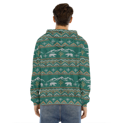 Polar Bear Knitted Pattern Print Men's Velvet Pullover Hoodie