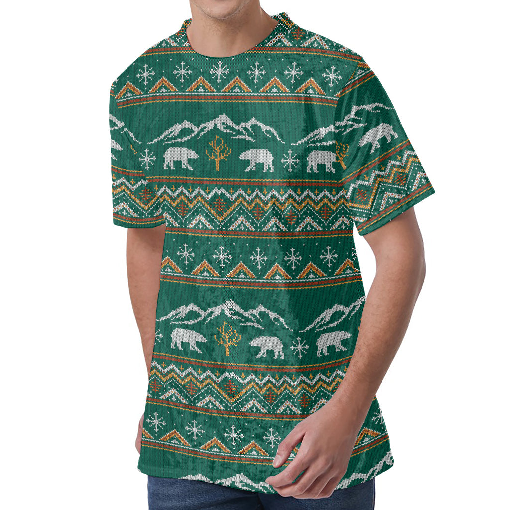Polar Bear Knitted Pattern Print Men's Velvet T-Shirt
