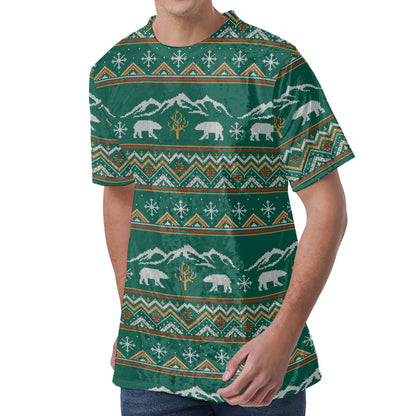 Polar Bear Knitted Pattern Print Men's Velvet T-Shirt