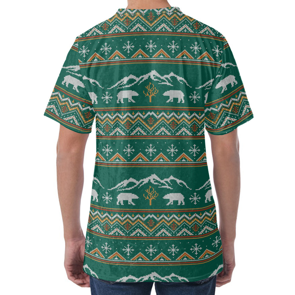 Polar Bear Knitted Pattern Print Men's Velvet T-Shirt