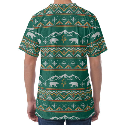 Polar Bear Knitted Pattern Print Men's Velvet T-Shirt