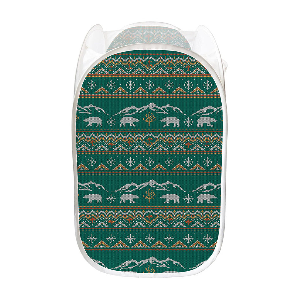 Polar Bear Knitted Pattern Print Mesh Laundry Hamper