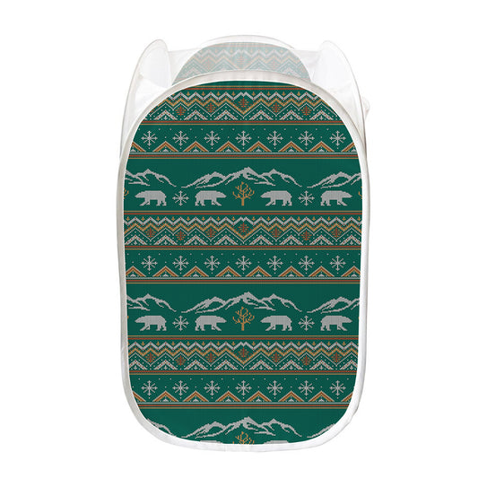 Polar Bear Knitted Pattern Print Mesh Laundry Hamper