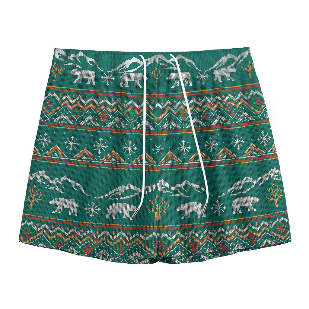 Polar Bear Knitted Pattern Print Mesh Shorts