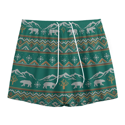 Polar Bear Knitted Pattern Print Mesh Shorts
