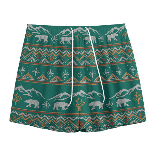 Polar Bear Knitted Pattern Print Mesh Shorts