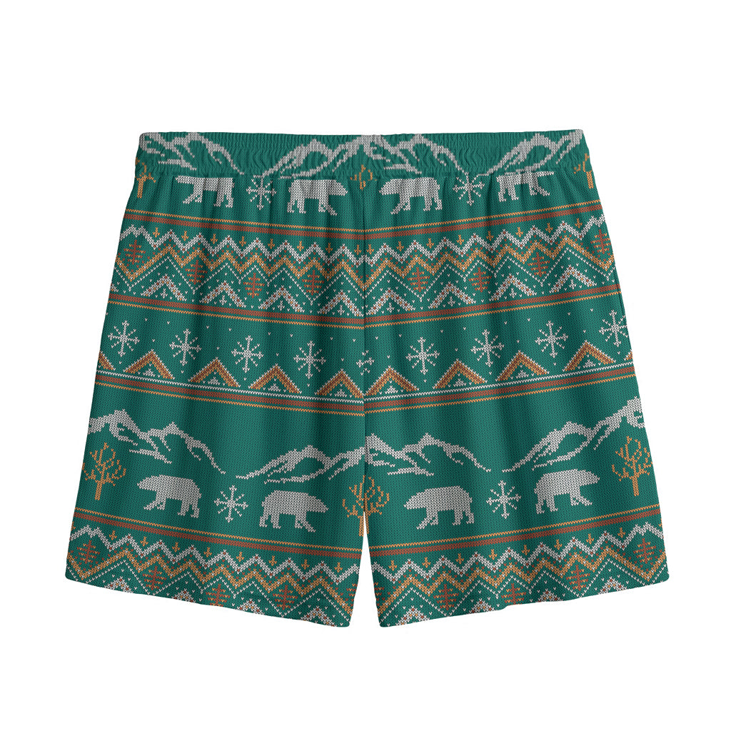 Polar Bear Knitted Pattern Print Mesh Shorts