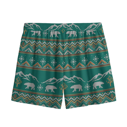 Polar Bear Knitted Pattern Print Mesh Shorts