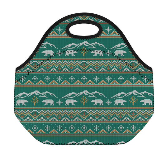 Polar Bear Knitted Pattern Print Neoprene Lunch Bag