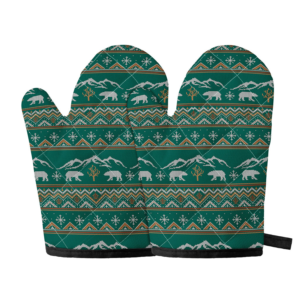 Polar Bear Knitted Pattern Print Oven Mitts
