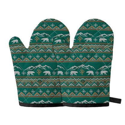 Polar Bear Knitted Pattern Print Oven Mitts