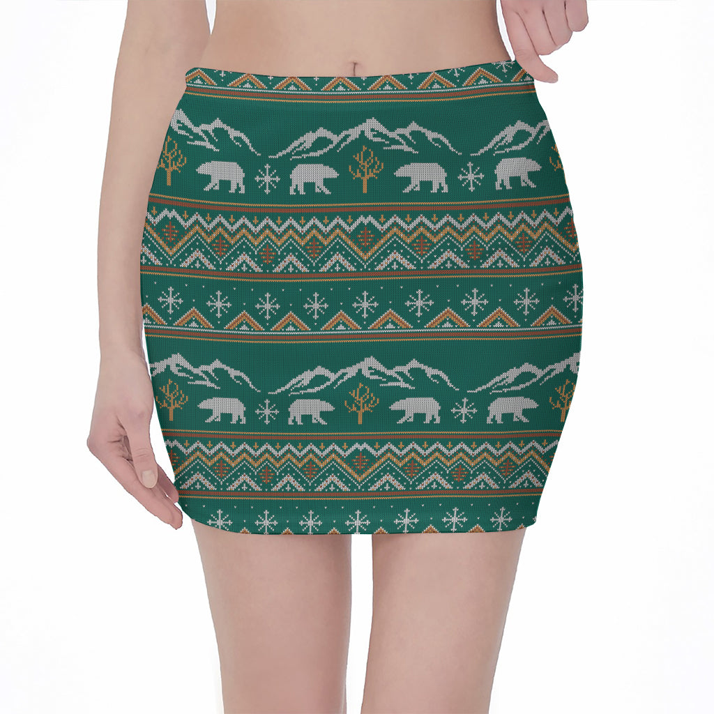 Polar Bear Knitted Pattern Print Pencil Mini Skirt
