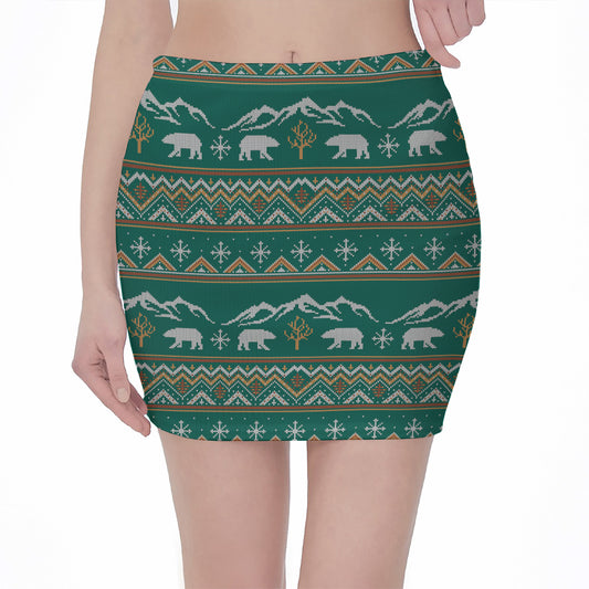 Polar Bear Knitted Pattern Print Pencil Mini Skirt