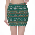 Polar Bear Knitted Pattern Print Pencil Mini Skirt