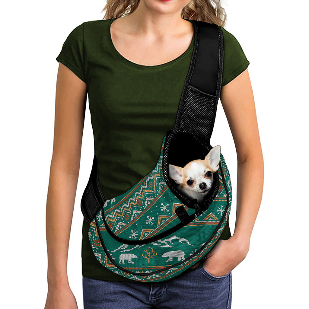 Polar Bear Knitted Pattern Print Pet Sling Carrier