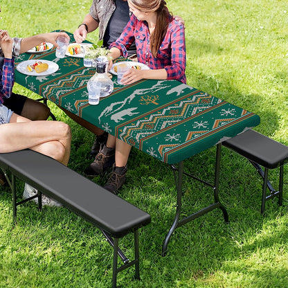 Polar Bear Knitted Pattern Print Picnic Table Cover