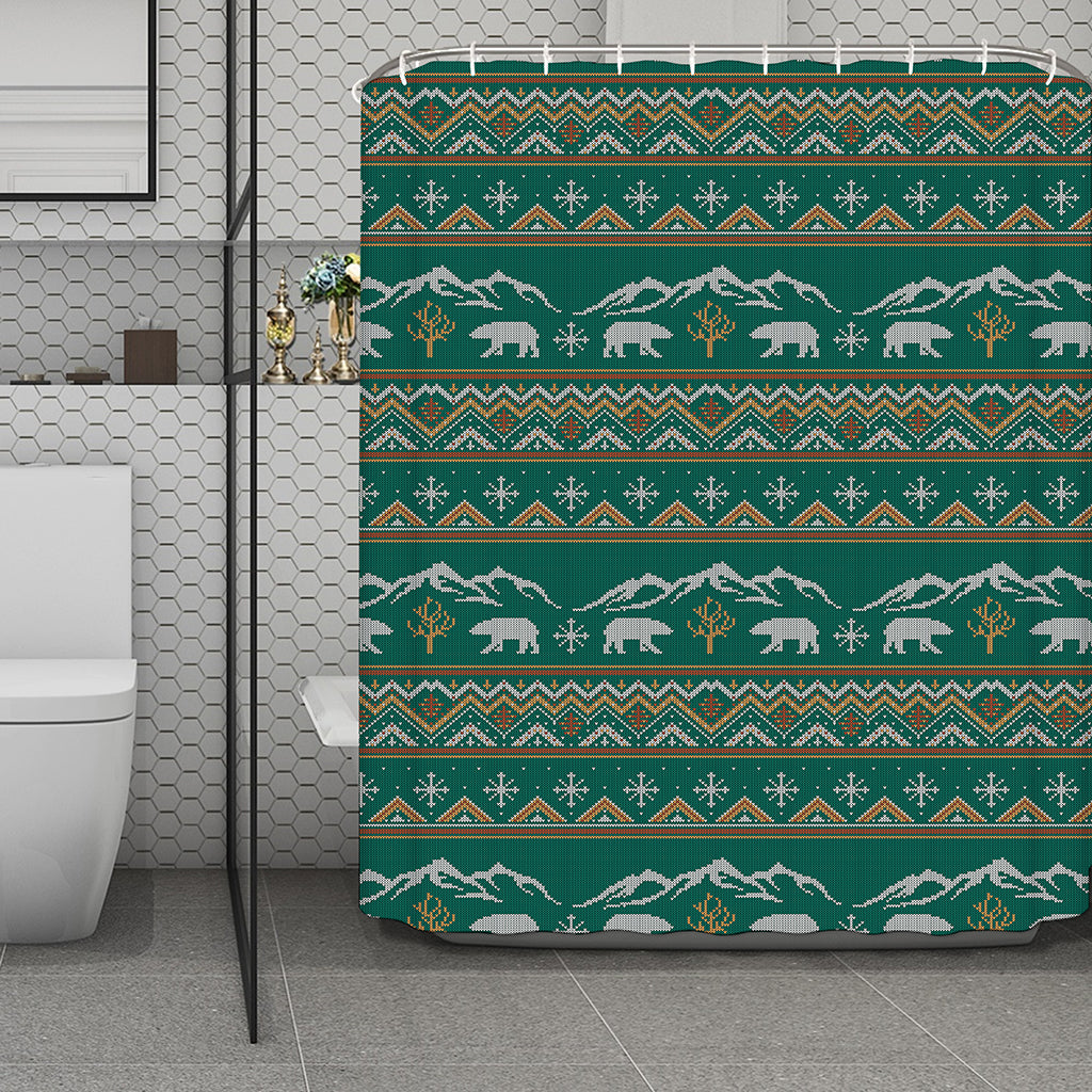 Polar Bear Knitted Pattern Print Polyester Shower Curtain