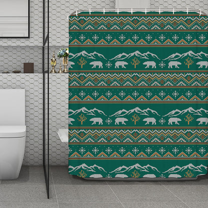 Polar Bear Knitted Pattern Print Polyester Shower Curtain
