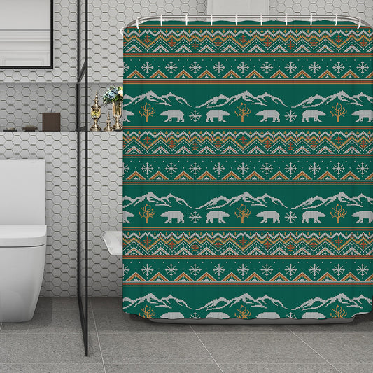 Polar Bear Knitted Pattern Print Polyester Shower Curtain