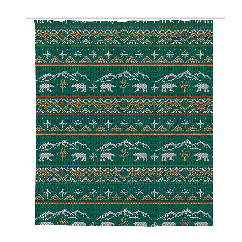 Polar Bear Knitted Pattern Print Polyester Shower Curtain