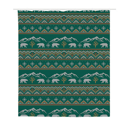Polar Bear Knitted Pattern Print Polyester Shower Curtain