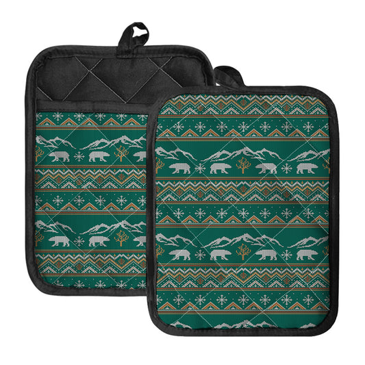 Polar Bear Knitted Pattern Print Pot Holders With Pocket