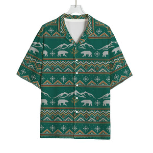 Polar Bear Knitted Pattern Print Rayon Hawaiian Shirt