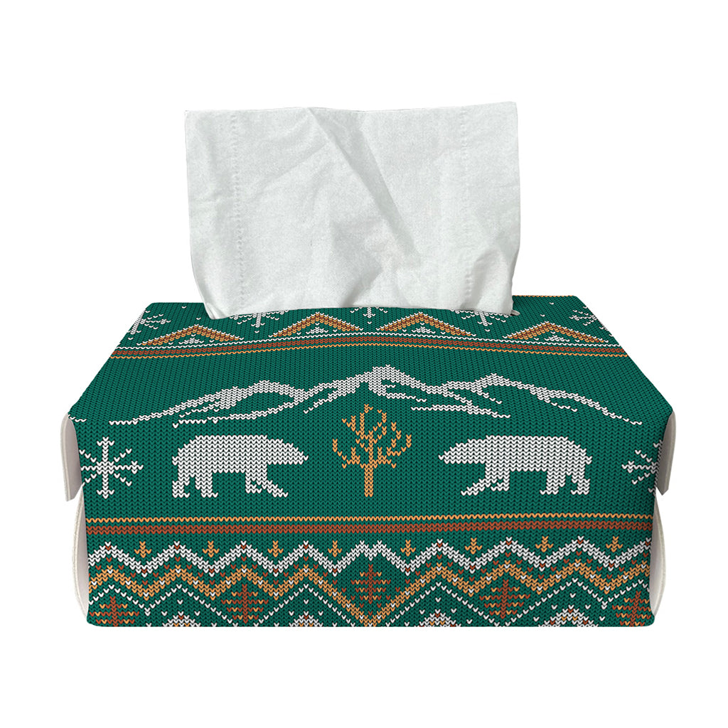 Polar Bear Knitted Pattern Print Rectangle Tissue Box Cover