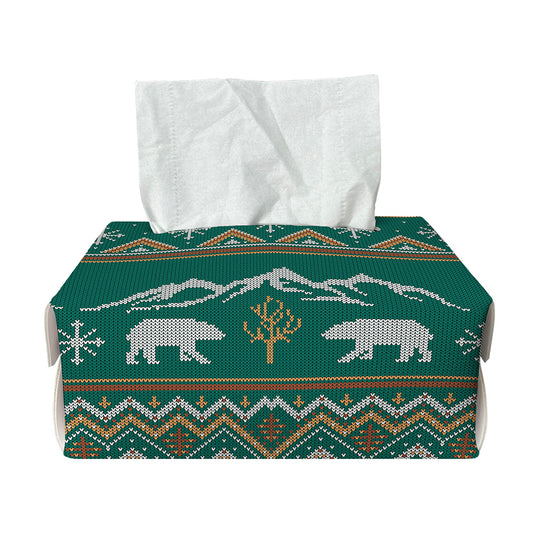 Polar Bear Knitted Pattern Print Rectangle Tissue Box Cover