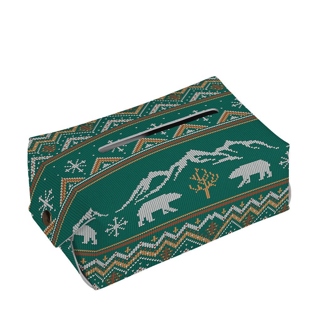 Polar Bear Knitted Pattern Print Rectangle Tissue Box Cover
