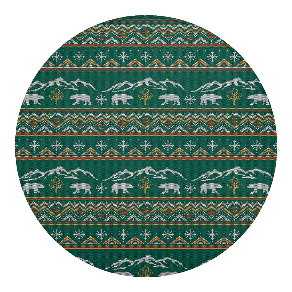 Polar Bear Knitted Pattern Print Round Blanket