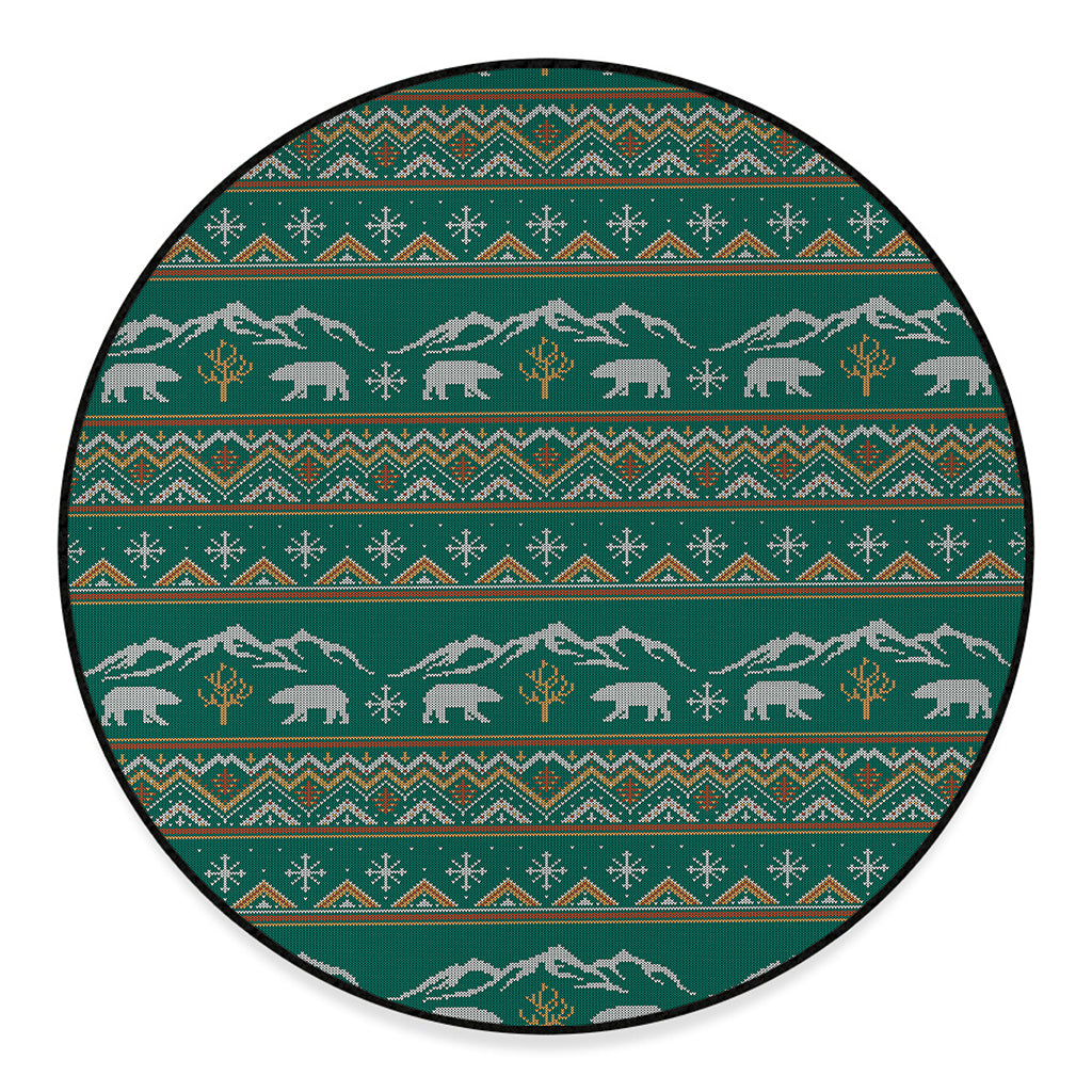 Polar Bear Knitted Pattern Print Round Floor Mat