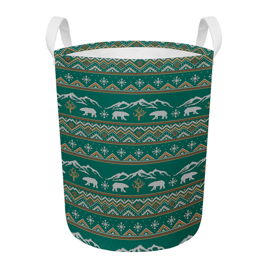 Polar Bear Knitted Pattern Print Round Laundry Basket