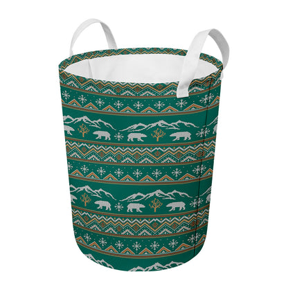 Polar Bear Knitted Pattern Print Round Laundry Basket
