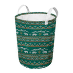 Polar Bear Knitted Pattern Print Round Laundry Basket