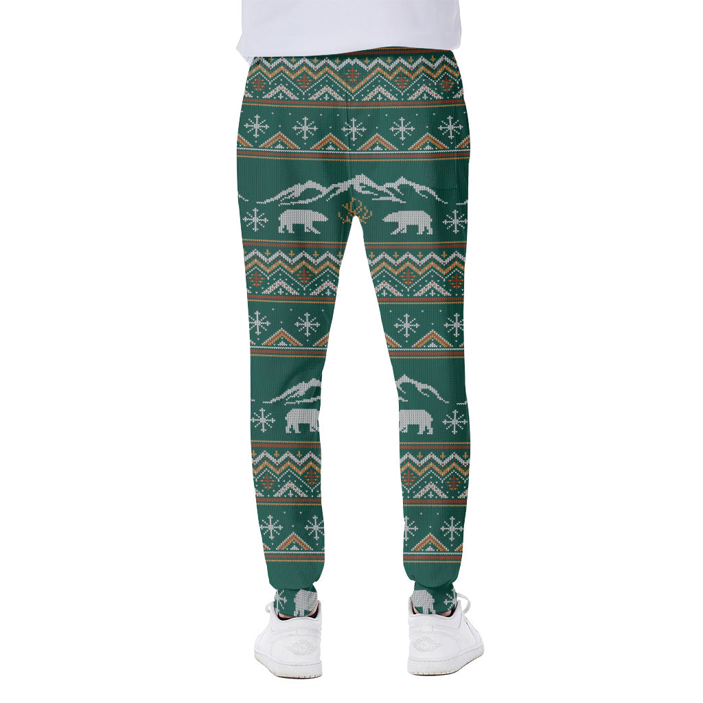 Polar Bear Knitted Pattern Print Scuba Joggers