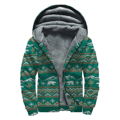 Polar Bear Knitted Pattern Print Sherpa Lined Zip Up Hoodie