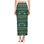 Polar Bear Knitted Pattern Print Side Slit Maxi Skirt