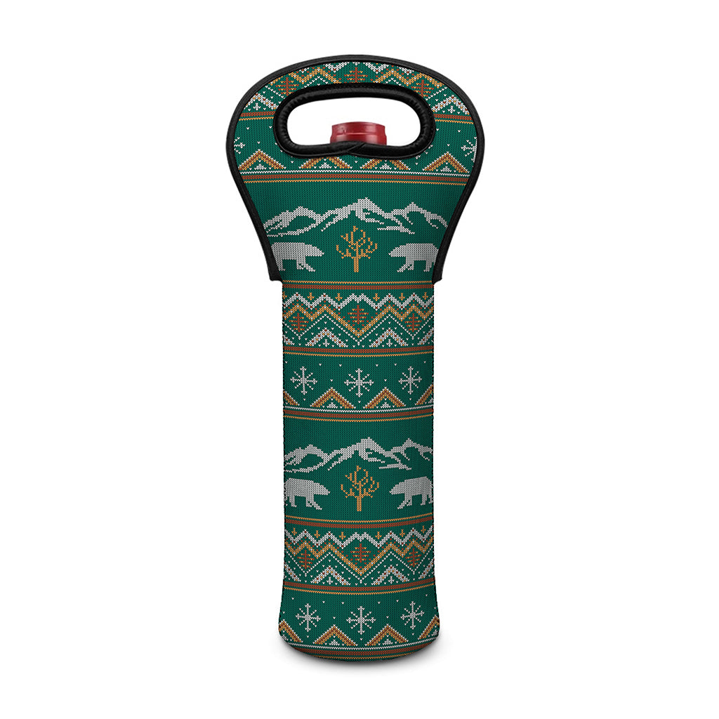 Polar Bear Knitted Pattern Print Single Neoprene Wine Tote