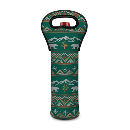 Polar Bear Knitted Pattern Print Single Neoprene Wine Tote