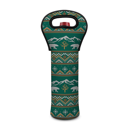 Polar Bear Knitted Pattern Print Single Neoprene Wine Tote