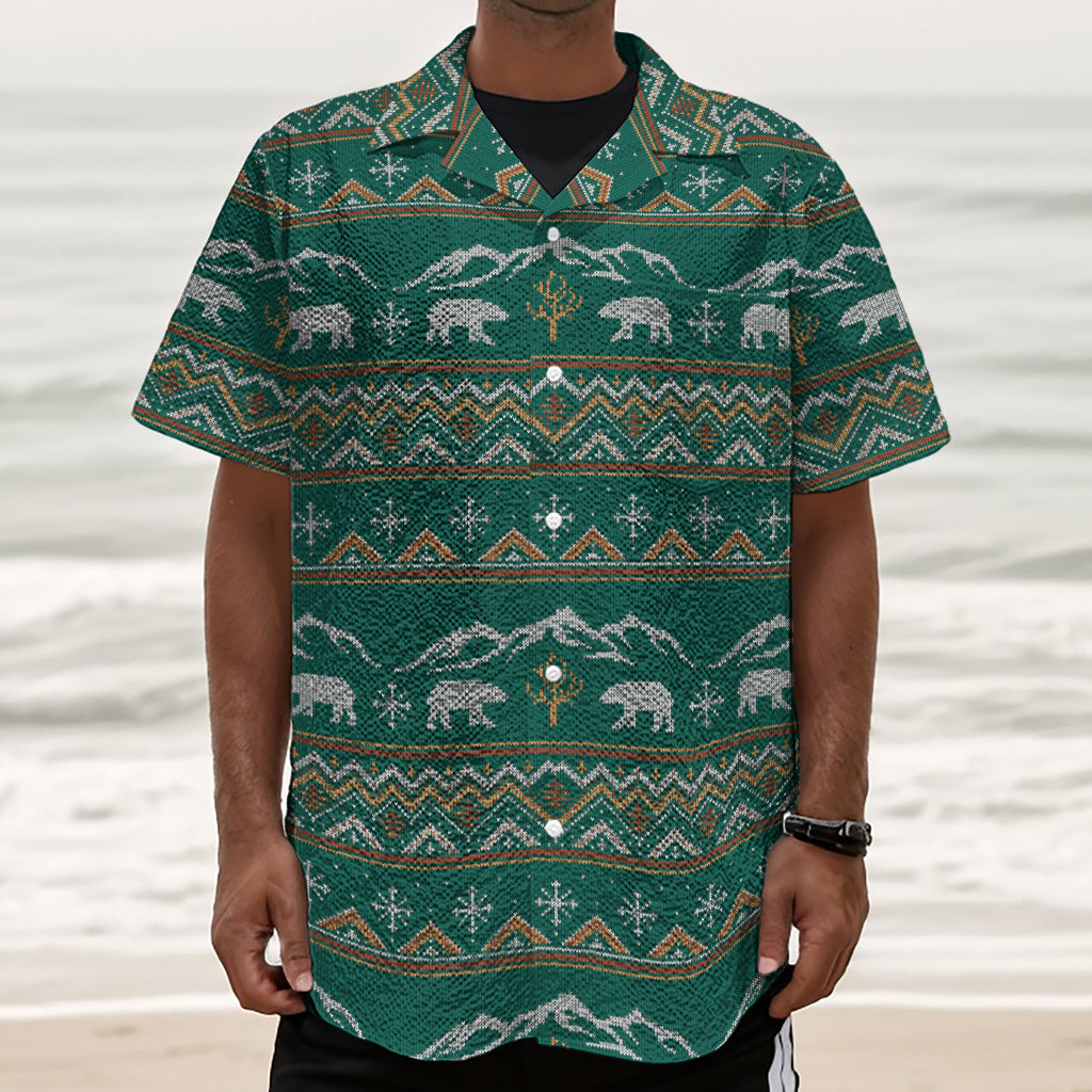 Polar Bear Knitted Pattern Print Textured Short Sleeve Shirt