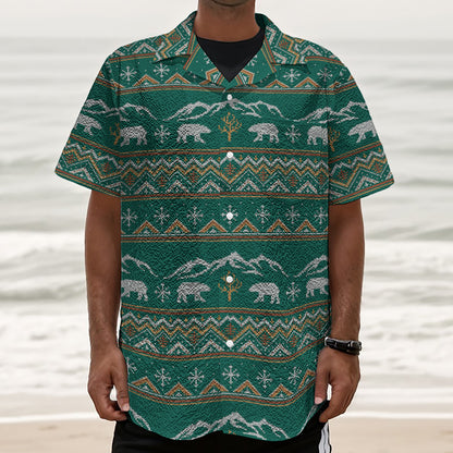 Polar Bear Knitted Pattern Print Textured Short Sleeve Shirt