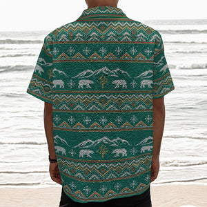 Polar Bear Knitted Pattern Print Textured Short Sleeve Shirt