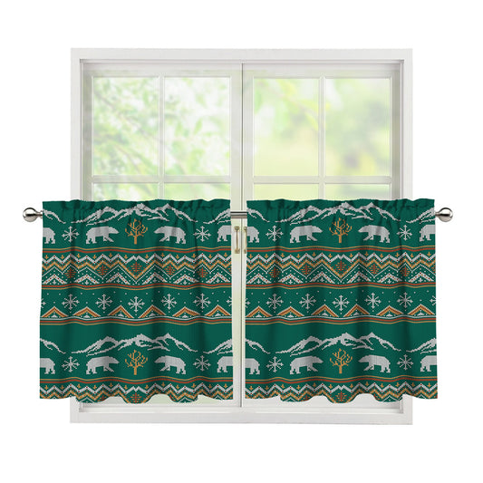 Polar Bear Knitted Pattern Print Tier Curtains