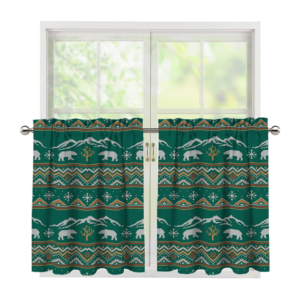 Polar Bear Knitted Pattern Print Tier Curtains