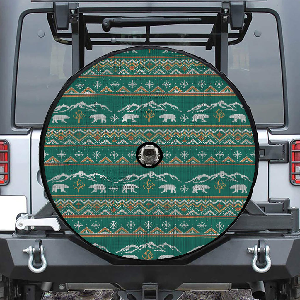 Polar Bear Knitted Pattern Print Tire Cover With Camera Hole